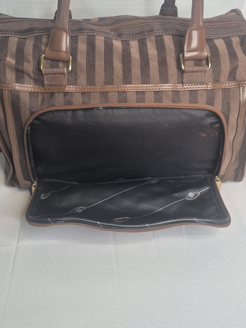 Destinations Vintage Brown Striped Travel Duffel Bag w/Lock  UNISEX - Picture 13 of 16